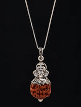 Five Mukhi Rudraksha and Lord Ganesha Sterling Silver Pendant
