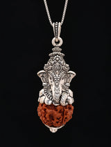 Five Mukhi Rudraksha Sterling Silver Ganesha Pendant