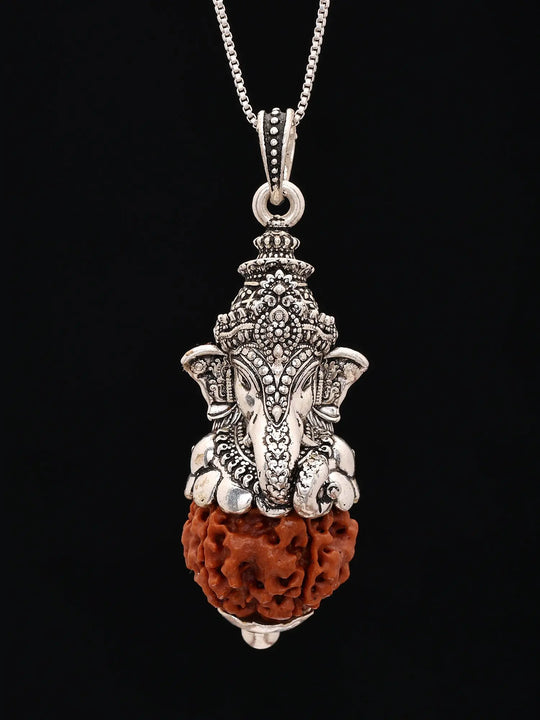 Five Mukhi Rudraksha Sterling Silver Ganesha Pendant