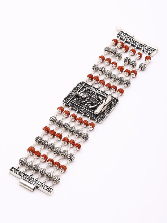 Five Mukhi Rudraksha Multistrand Sterling Silver Bracelet