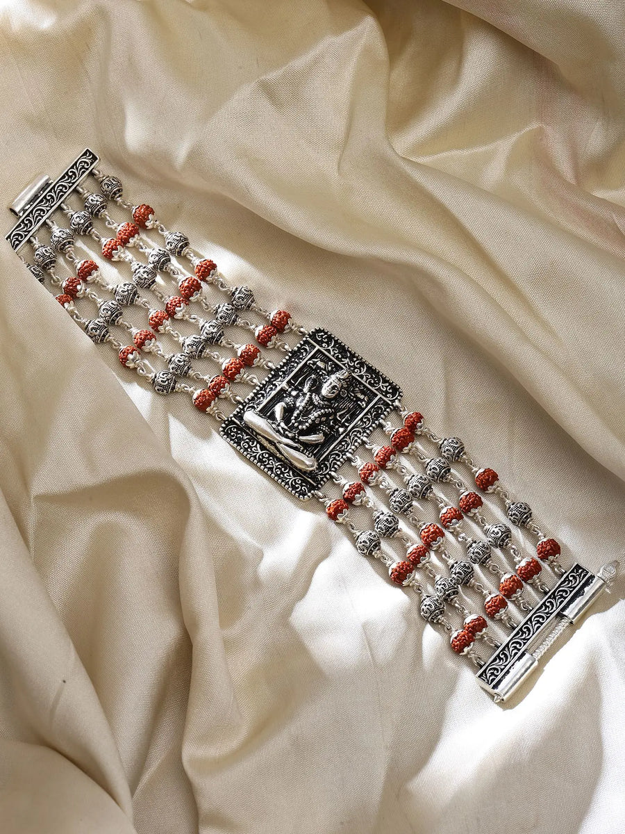 Five Mukhi Rudraksha Multistrand Sterling Silver Bracelet