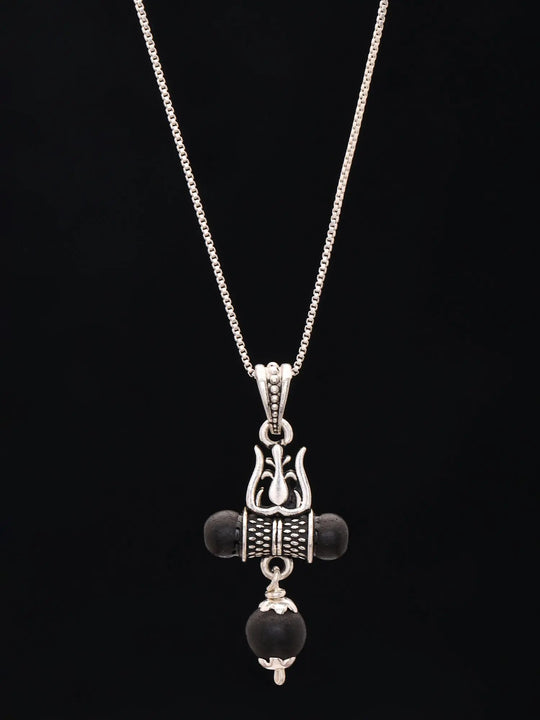Trishul Damru and Karungali Sterling Silver Pendant