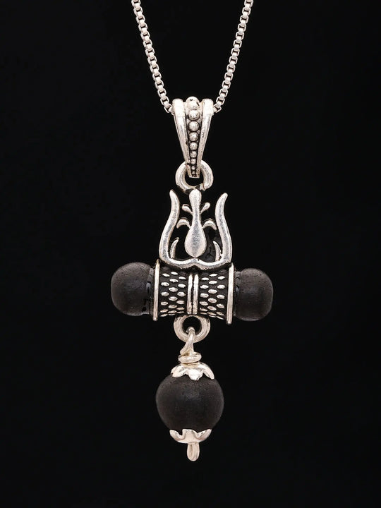 Trishul Damru and Karungali Sterling Silver Pendant