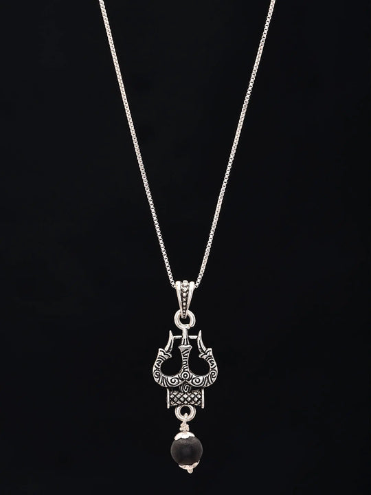 Trishul Damru and Karungali Sterling Silver Pendant