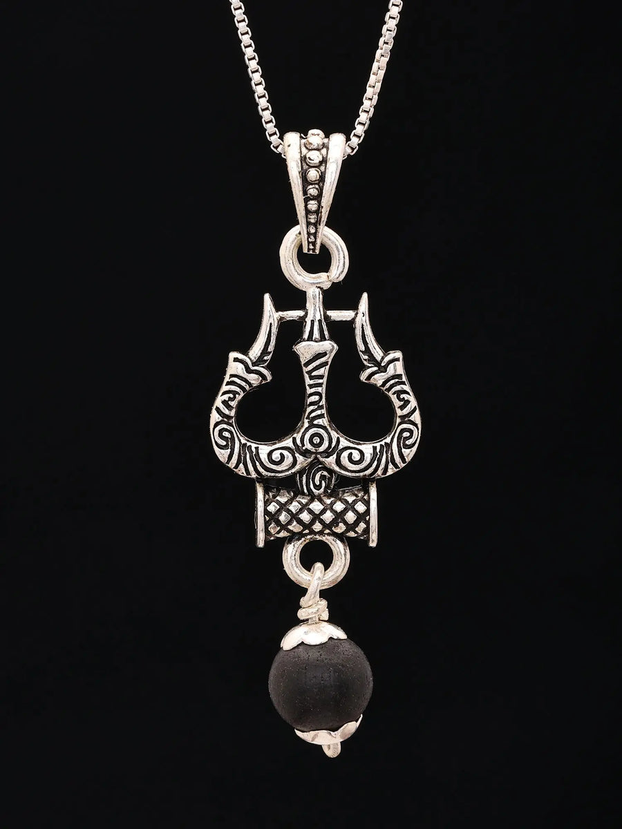 Trishul Damru and Karungali Sterling Silver Pendant