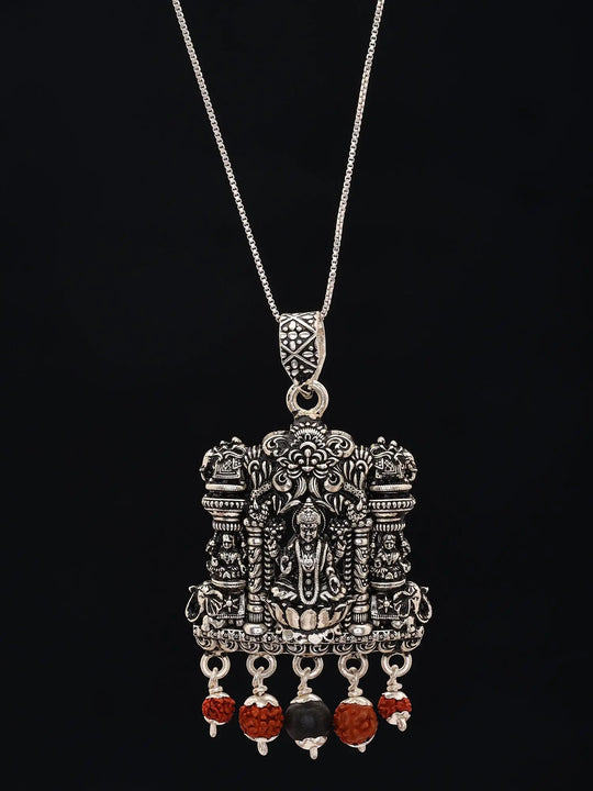 Goddess Lakshmi Temple Silver Pendant with Rudraksha