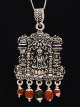Goddess Lakshmi Temple Silver Pendant with Rudraksha