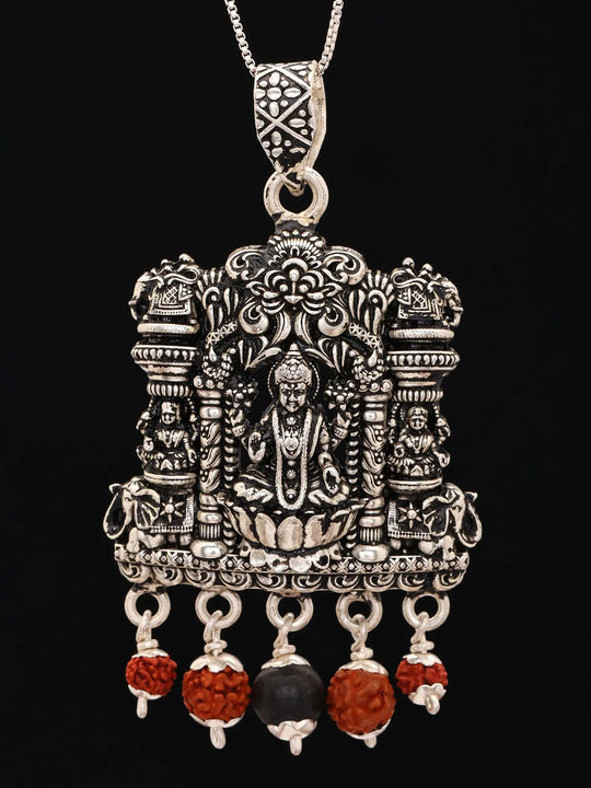 Goddess Lakshmi Temple Silver Pendant with Rudraksha