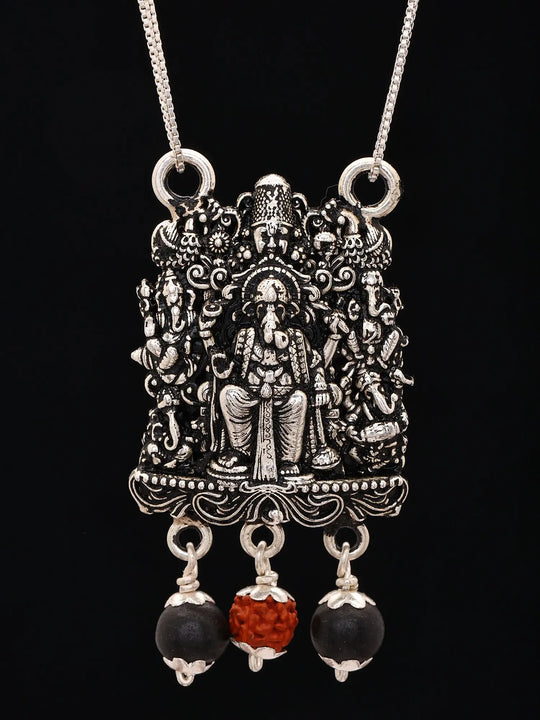 Sterling Silver Lord Ganesha Pendant with Karungali Rudraksha