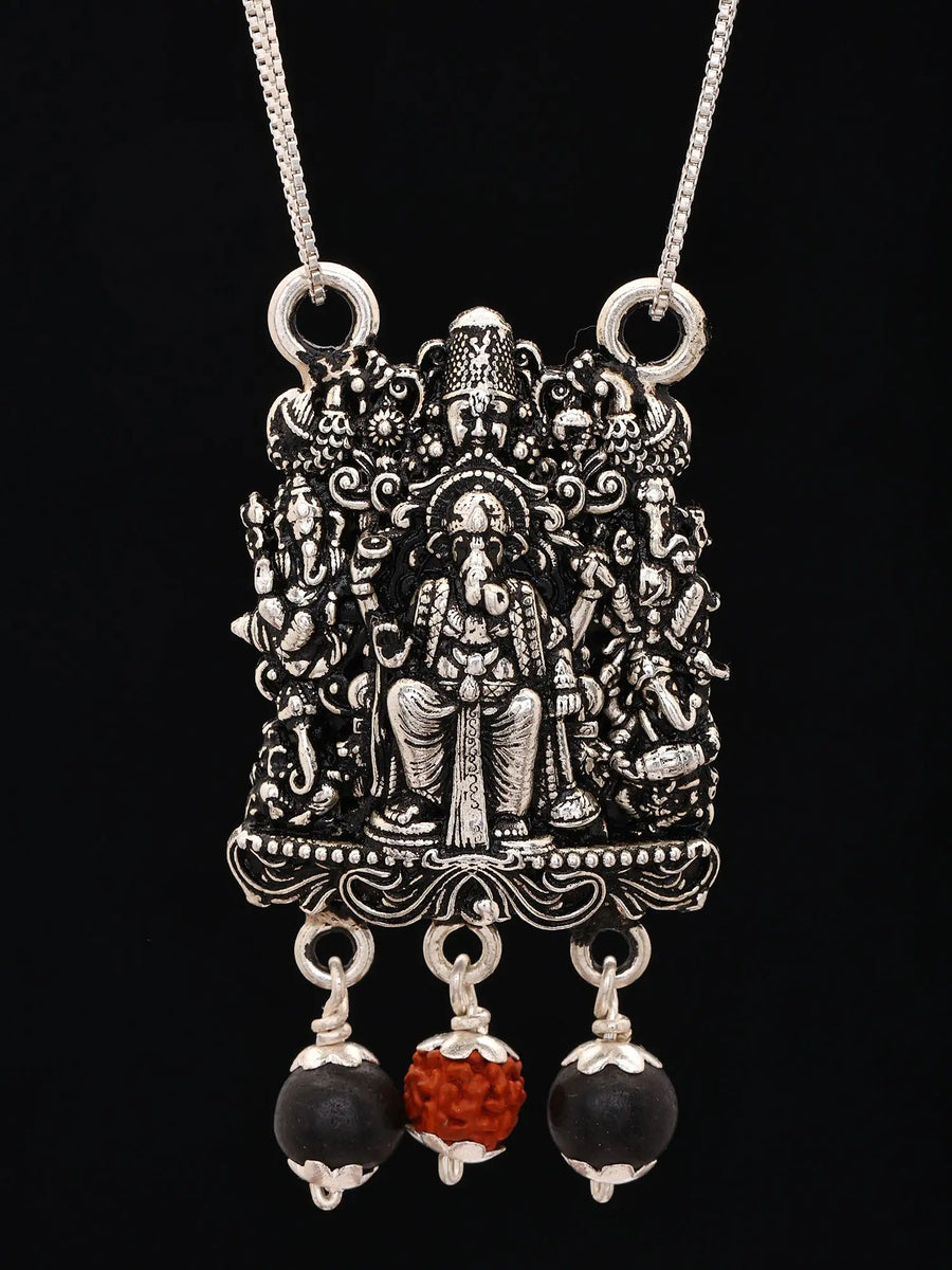 Sterling Silver Lord Ganesha Pendant with Karungali Rudraksha