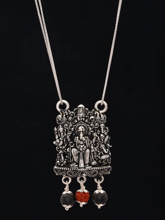 Sterling Silver Lord Ganesha Pendant with Karungali Rudraksha
