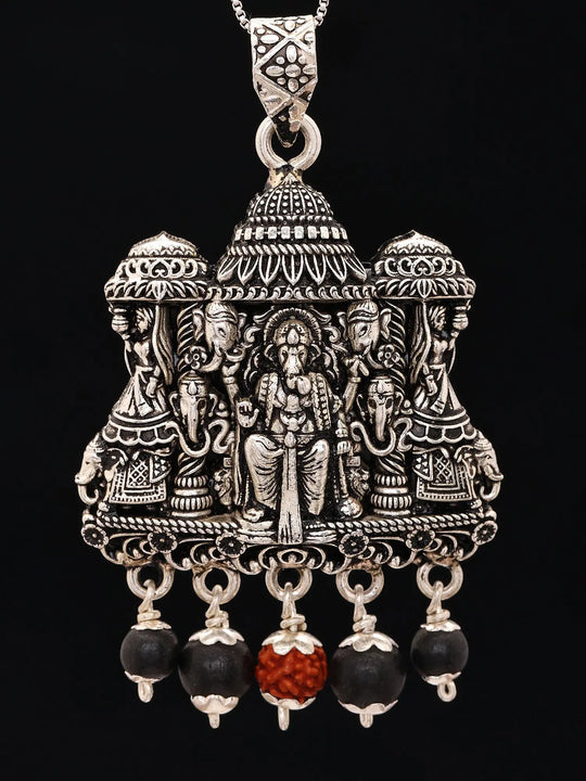 Lord Ganesha Karungali Rudraksha Sterling Silver Pendant