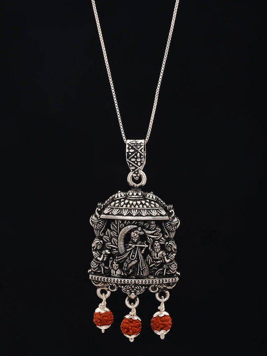 Fluting Krishna Karungali Rudraksha Sterling Silver Pendant