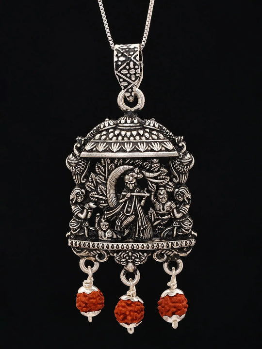 Fluting Krishna Karungali Rudraksha Sterling Silver Pendant