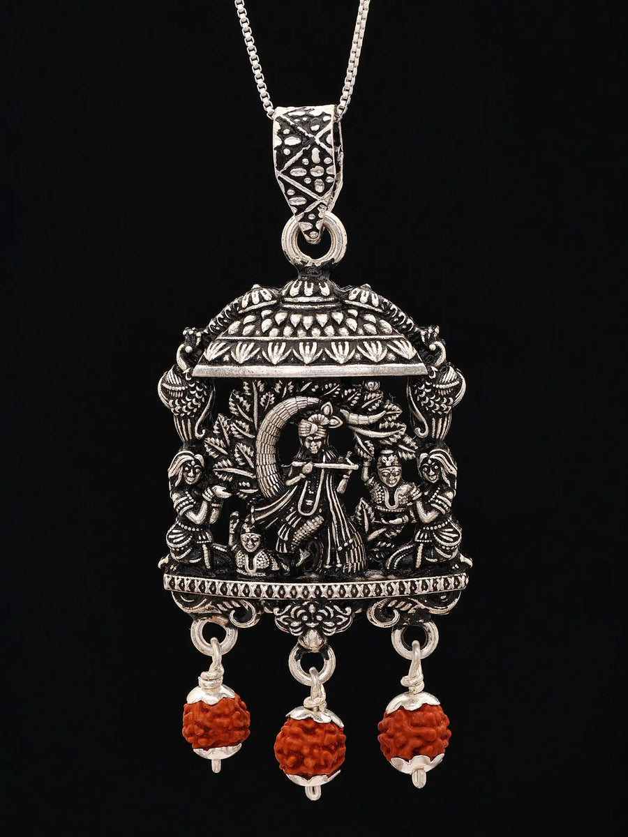 Fluting Krishna Karungali Rudraksha Sterling Silver Pendant