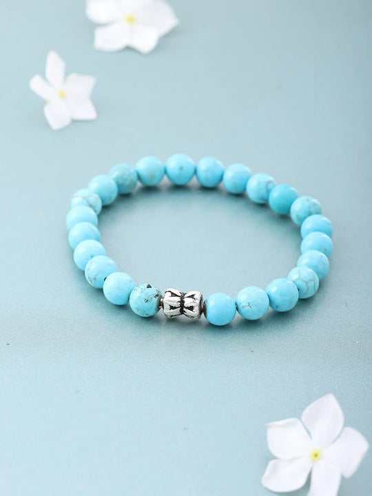 Genuine Turquoise Beaded Sterling Silver Stretch Bracelet