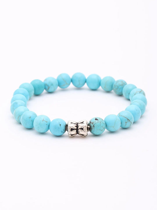 Genuine Turquoise Beaded Sterling Silver Stretch Bracelet