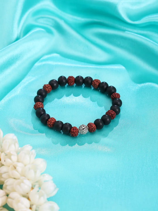 Karungali Rudraksha and Sterling Silver Stretch Bracelet