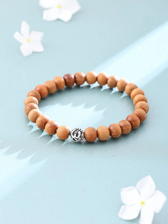 Red Sandalwood Beaded Sterling Silver Stretch Bracelet