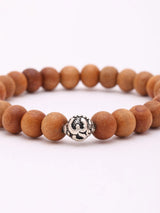 Red Sandalwood Beaded Sterling Silver Stretch Bracelet