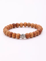 Red Sandalwood Beaded Sterling Silver Stretch Bracelet