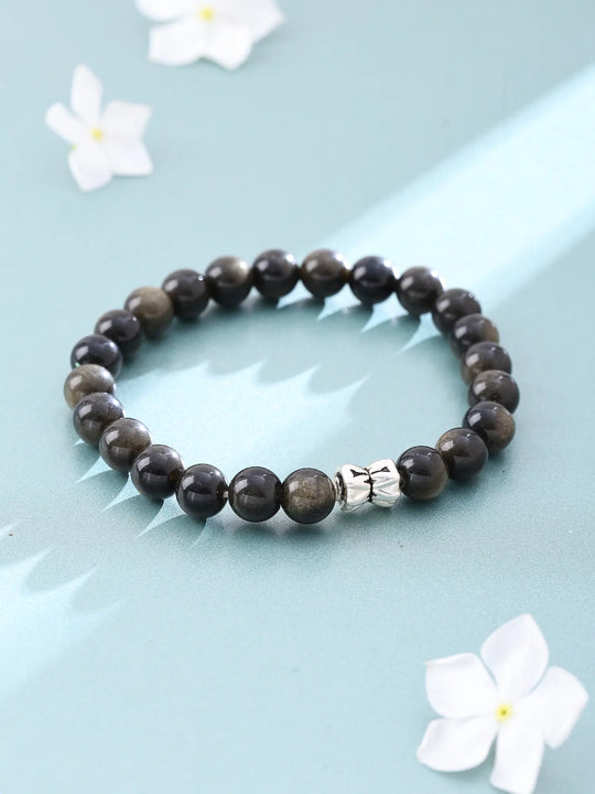 Natural Gemstone Sterling Silver Stretch Bracelet