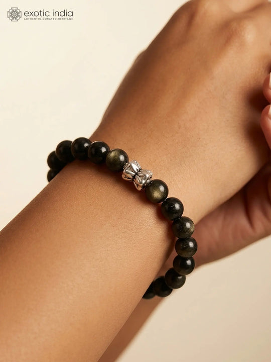 Natural Gemstone Sterling Silver Stretch Bracelet