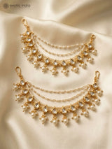 Kundan Pearl Drop Multi Strand Bridal Ear Chain Pair