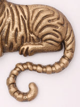 Seated Tiger Green Eye Brass Brooch