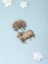 Kamadhenu Cow and Kalpavriksha Tree Brass Brooch