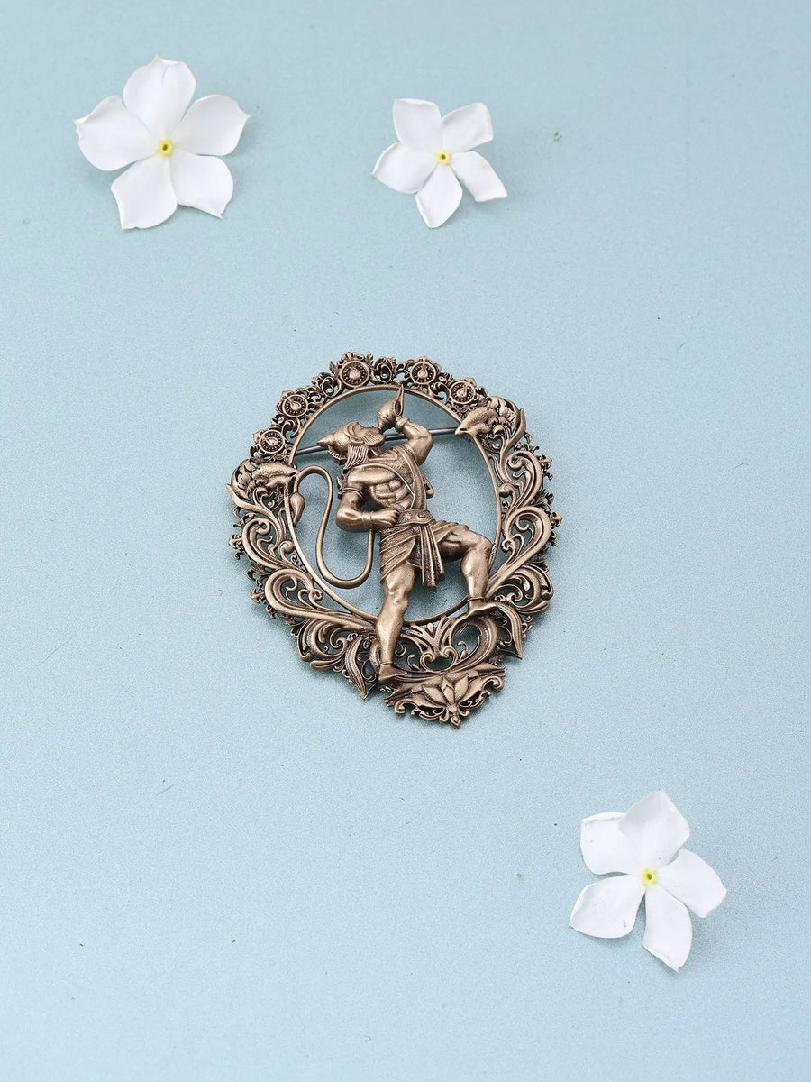 Hanuman Blowing the Shankha Brass Brooch