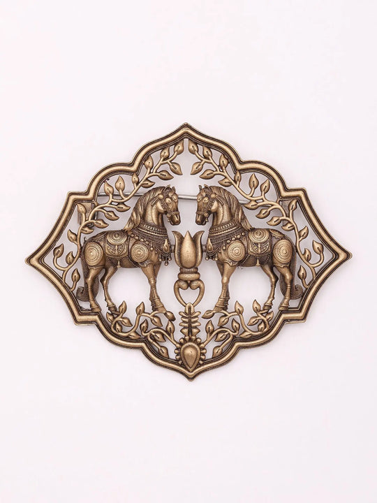 Antique Brass Twin Horse Brooch