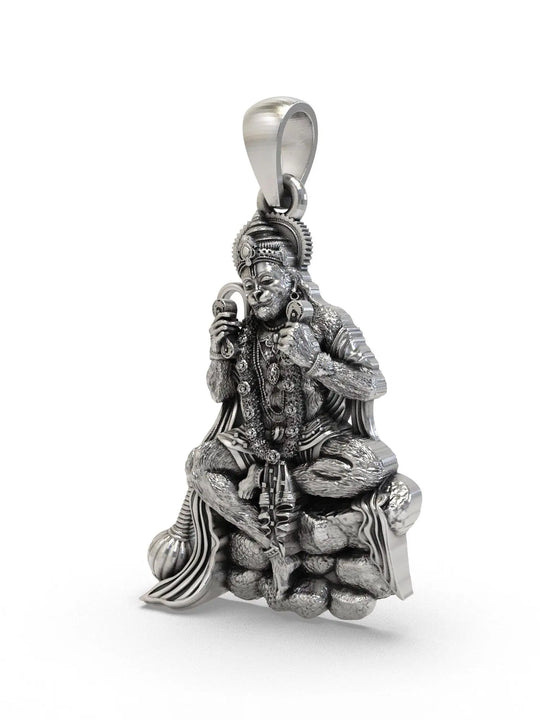 Seated Lord Hanuman Sterling Silver Pendant
