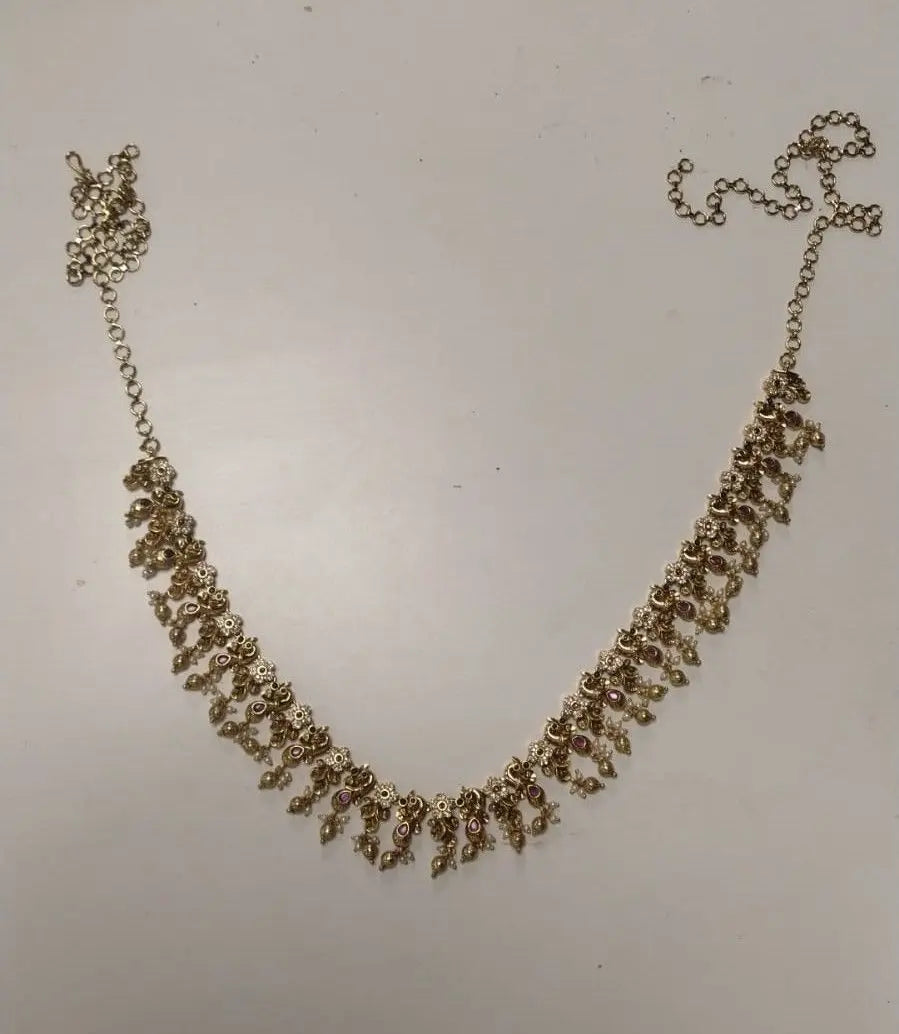 Floral Kundan Stone Studded Brass Waist Chain Kamarbandh