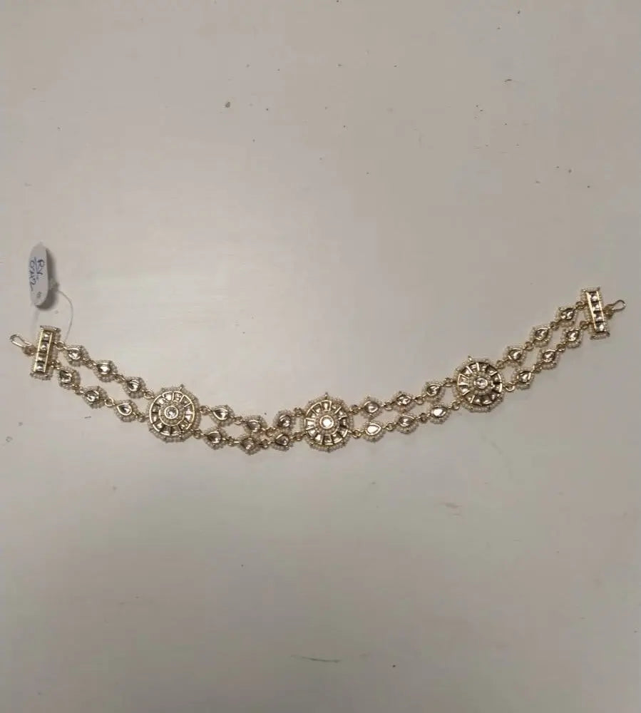 Polki and Pearl Dual Strand Brass Maang Tikka