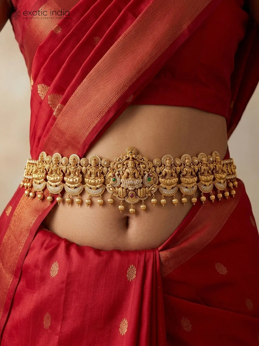 Goddess Lakshmi Temple Brass Bridal Waist Chain Adjustable