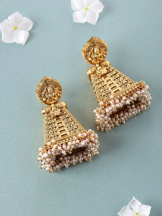 Antique Brass Gopuram Temple Jhumka Earrings