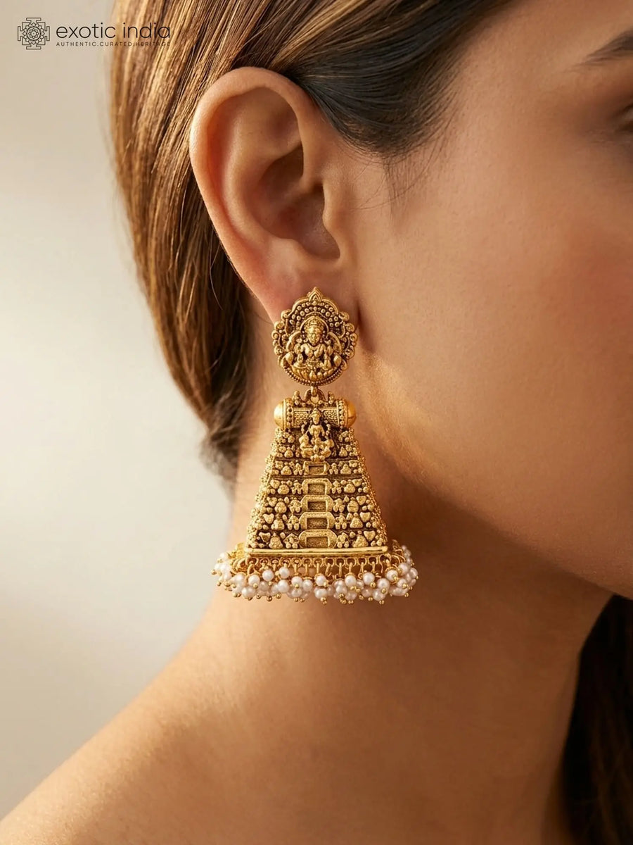 Antique Brass Gopuram Temple Jhumka Earrings