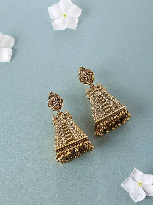 Antique Brass Gopuram Temple Jhumka Earrings