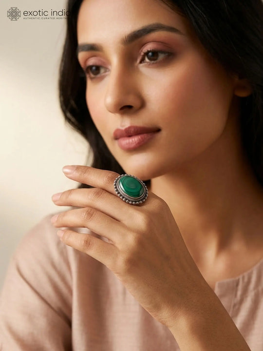 Oval Malachite Sterling Silver Ring