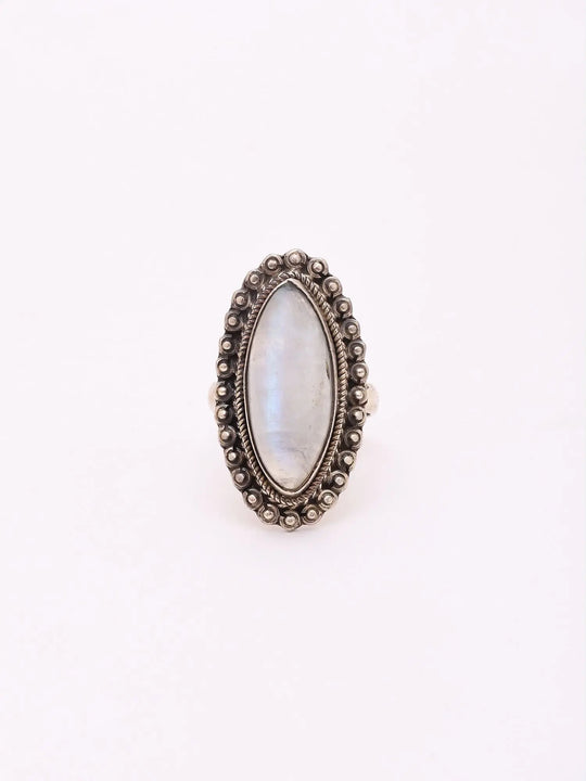 Marquise Rainbow Moonstone Sterling Silver Ring