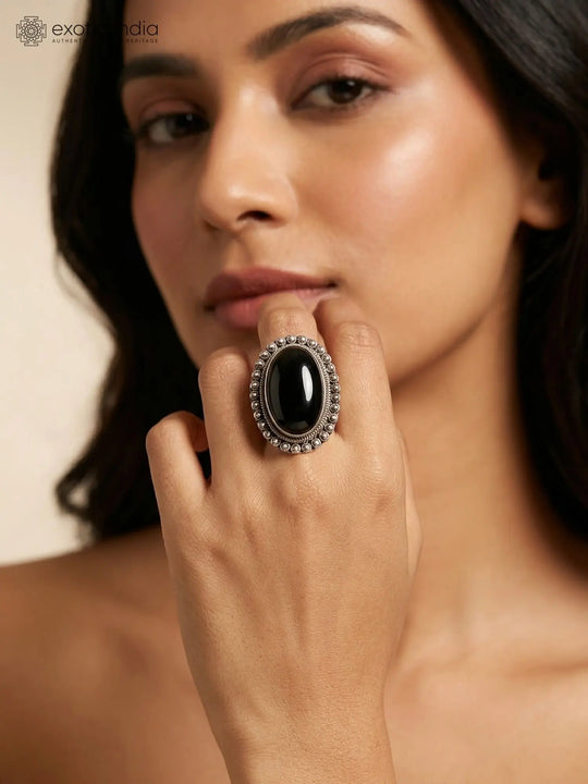 Oval Black Onyx Sterling Silver Ring