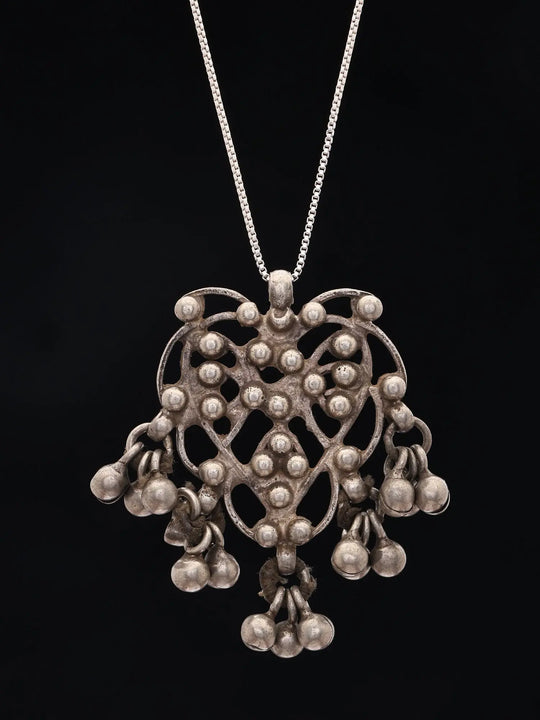 Tribal Sterling Silver Pendant with Ghungroo Drop