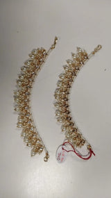 Bridal Ear Chain with White Bead Border in Brass (Pair)