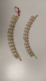 Pearl Drop Bridal Ear Chain in Antique Brass Finish