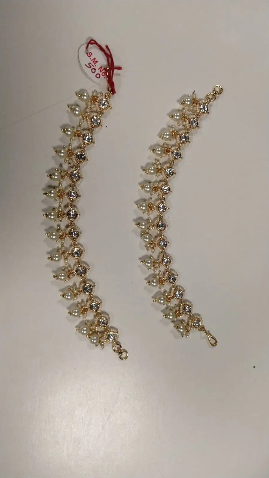 Pearl Drop Bridal Ear Chain in Antique Brass Finish