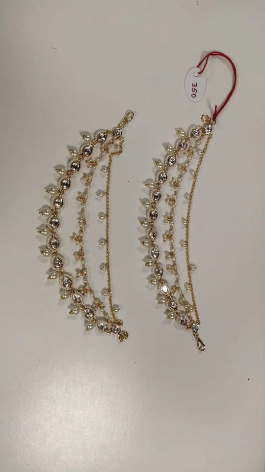 Polki Studded Brass Ear Chain Pair
