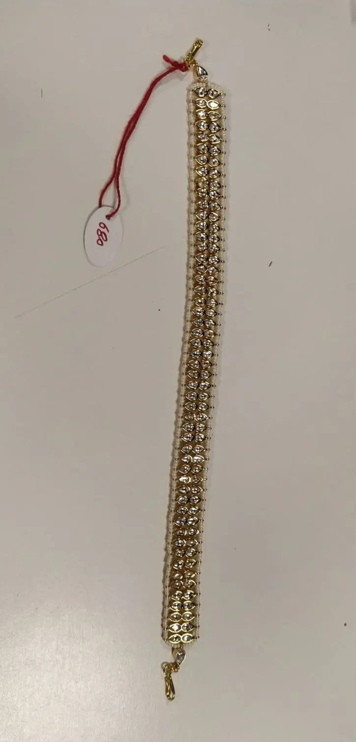 Polki and Pearl Brass Mathapatti with Beaded Border