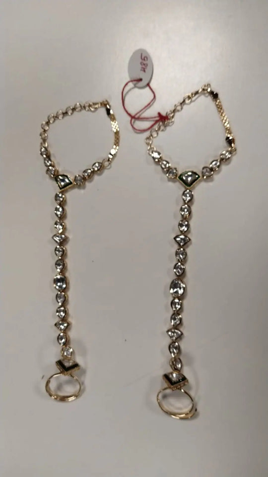 Polki Brass Haath Phool Hand Bracelet Pair