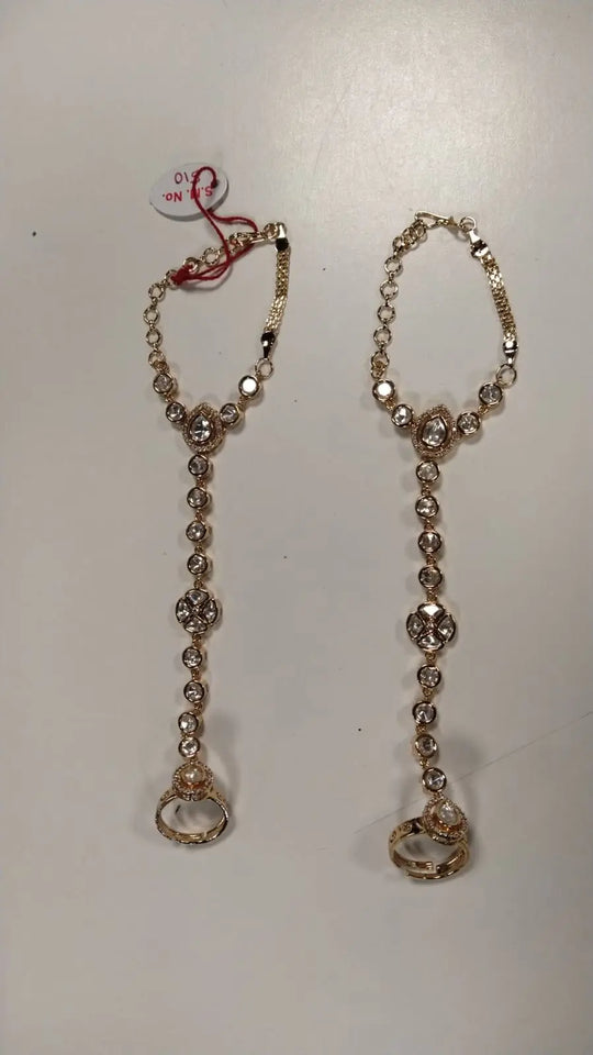 Polki Floral Brass Haath Phool Hand Harness Bracelet